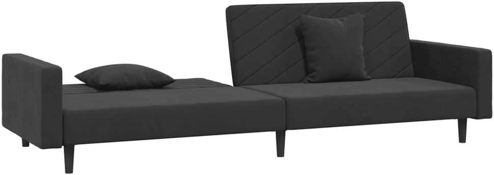 Dvivietė sofa-lova su dvejomis pagalvėmis, juoda, aksomas