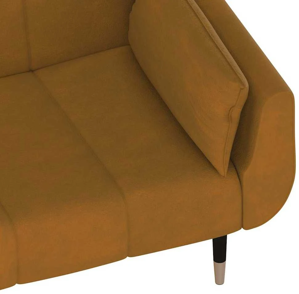 Dvivietė sofa-lova su dvejomis pagalvėmis, ruda, aksomas