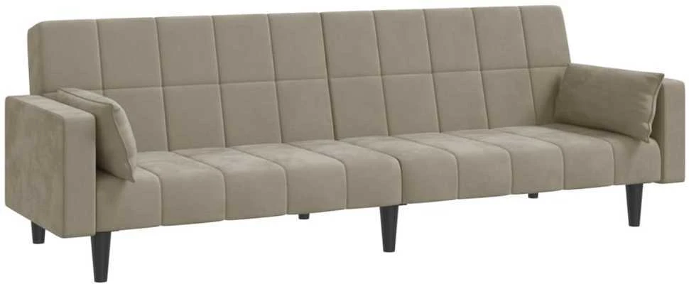 Dvivietė sofa-lova su dvejomis pagalvėmis, pilka, aksomas