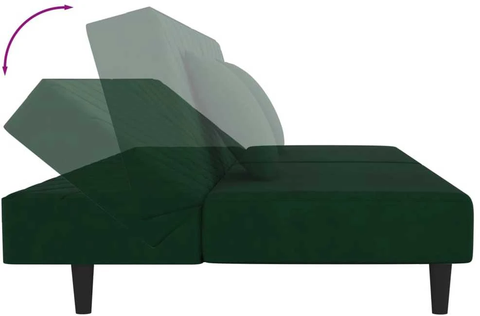 Dvivietė sofa-lova su dvejomis pagalvėmis, žalia, aksomas