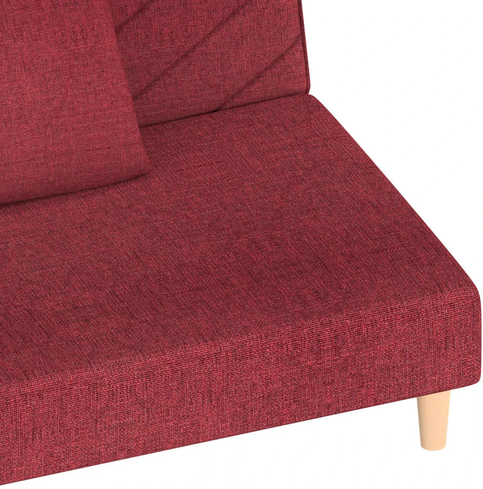 Dvivietė sofa-lova su dvejomis pagalvėmis, vyno, audinys
