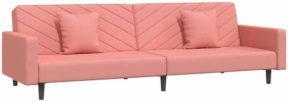 Dvivietė sofa-lova su dvejomis pagalvėmis, rožinė, aksomas