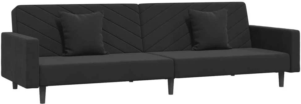 Dvivietė sofa-lova su dvejomis pagalvėmis, juoda, aksomas