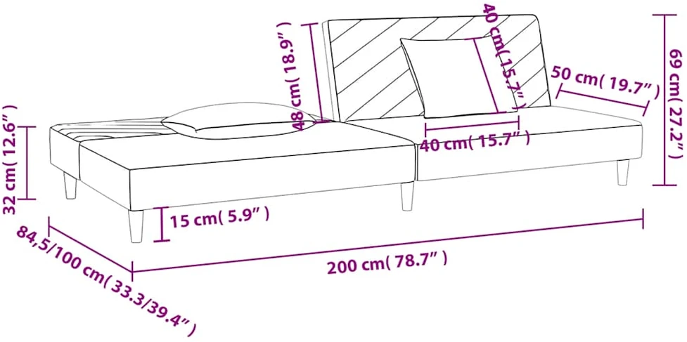 Dvivietė sofa-lova su dvejomis pagalvėmis, vyno, audinys