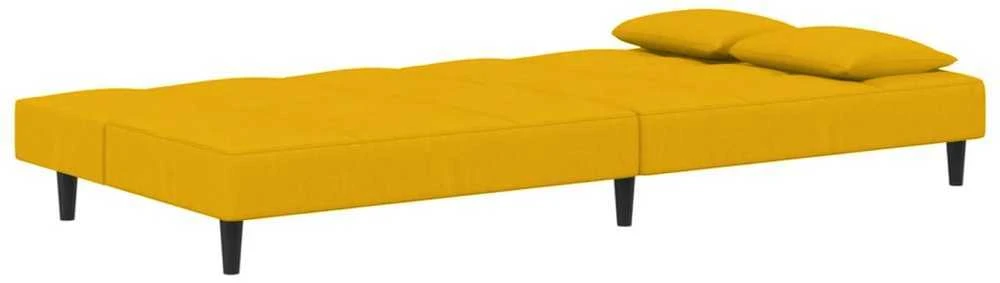 Dvivietė sofa-lova su dvejomis pagalvėmis, geltona, aksomas