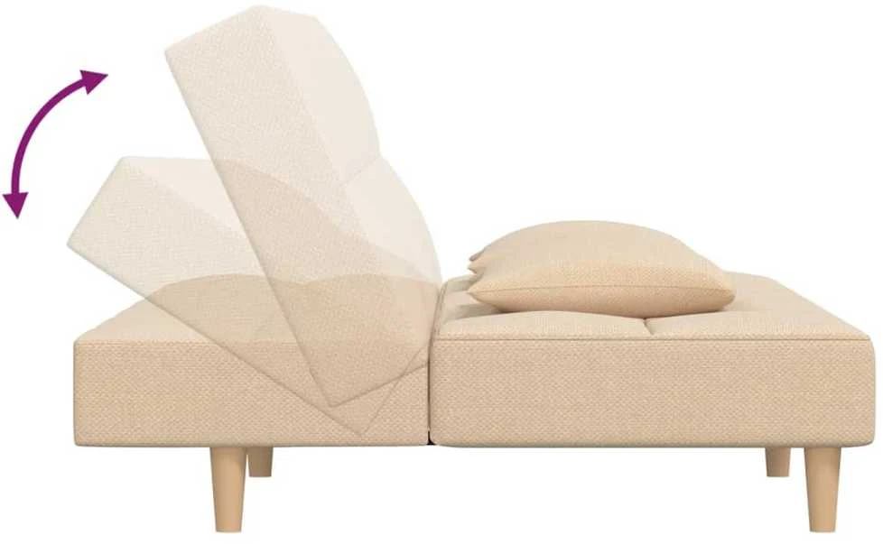 Dvivietė sofa-lova su dvejomis pagalvėmis, kreminė, audinys