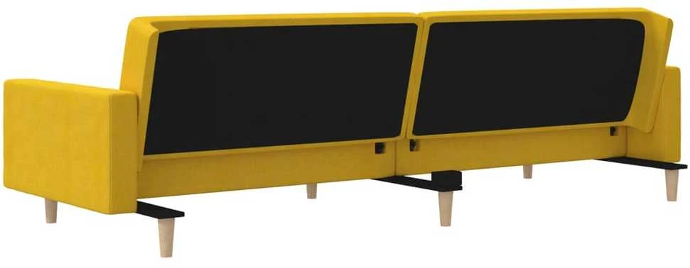Dvivietė sofa-lova su dvejomis pagalvėmis, geltona, audinys