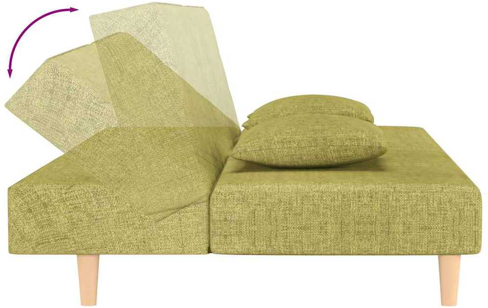 Dvivietė sofa-lova su dvejomis pagalvėmis, žalia, audinys
