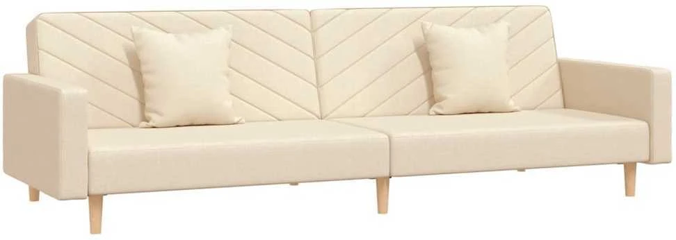 Dvivietė sofa-lova su dvejomis pagalvėmis, kreminė, audinys