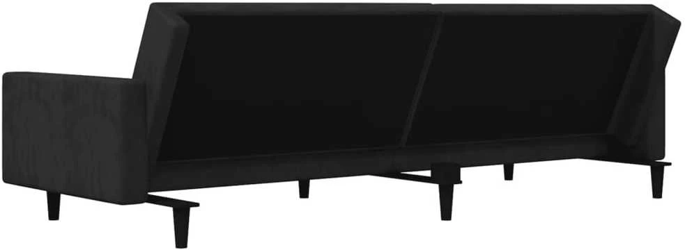 Dvivietė sofa-lova su dvejomis pagalvėmis, juoda, aksomas