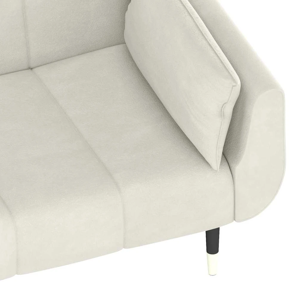 Dvivietė sofa-lova su dvejomis pagalvėmis, kreminė, aksomas
