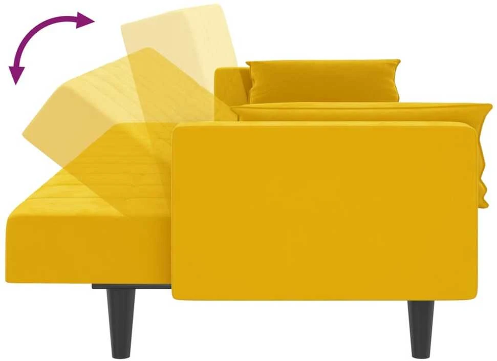 Dvivietė sofa-lova su dvejomis pagalvėmis, geltona, aksomas