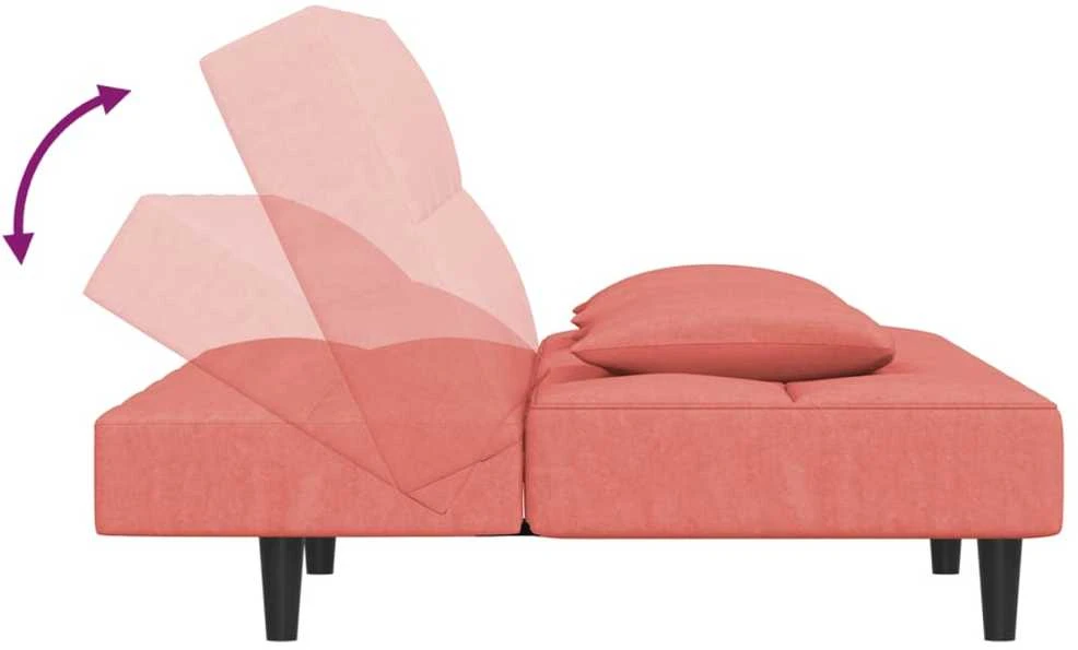 Dvivietė sofa-lova su dvejomis pagalvėmis, rožinė, aksomas