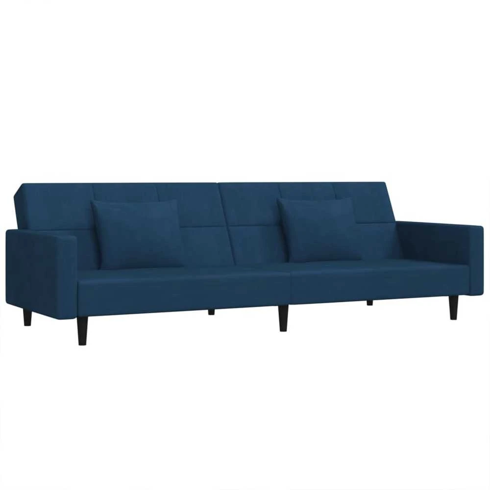 Dvivietė sofa-lova su dvejomis pagalvėmis, mėlyna, aksomas