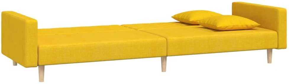 Dvivietė sofa-lova su dvejomis pagalvėmis, geltona, audinys