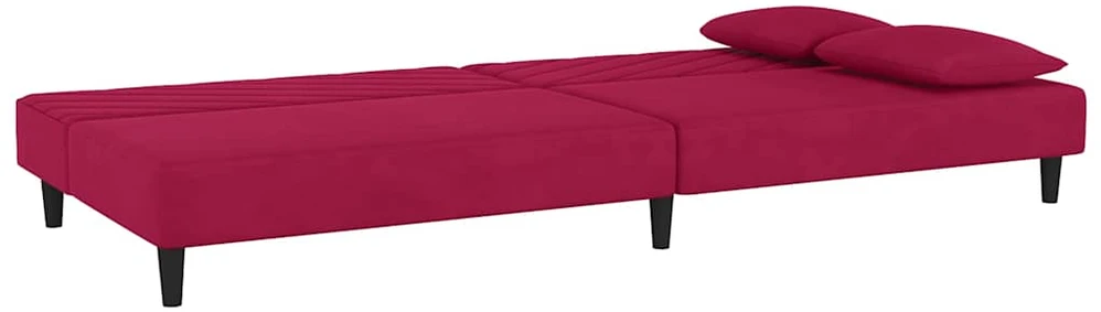 Dvivietė sofa-lova su dvejomis pagalvėmis, vyno, aksomas