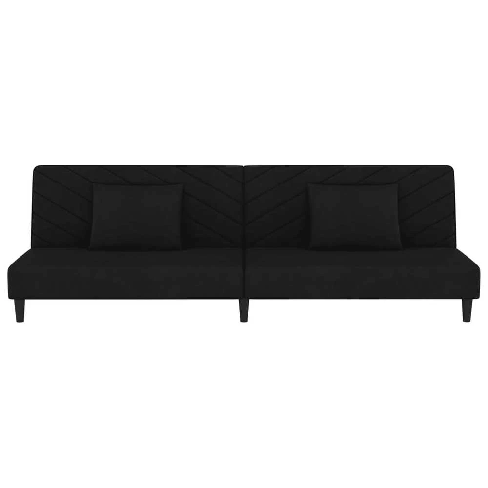 Dvivietė sofa-lova su dvejomis pagalvėmis, juoda, aksomas