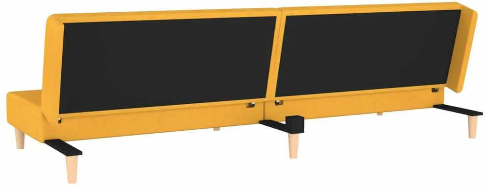 Dvivietė sofa-lova su dvejomis pagalvėmis, geltona, audinys