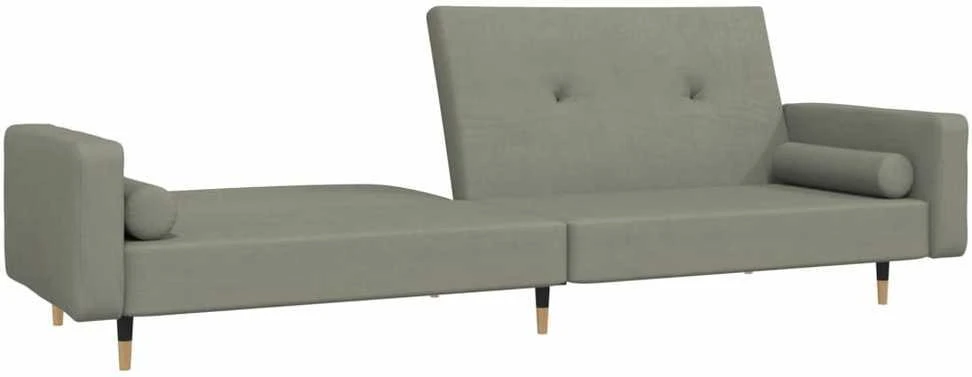 Dvivietė sofa-lova su dvejomis pagalvėmis, pilka, aksomas