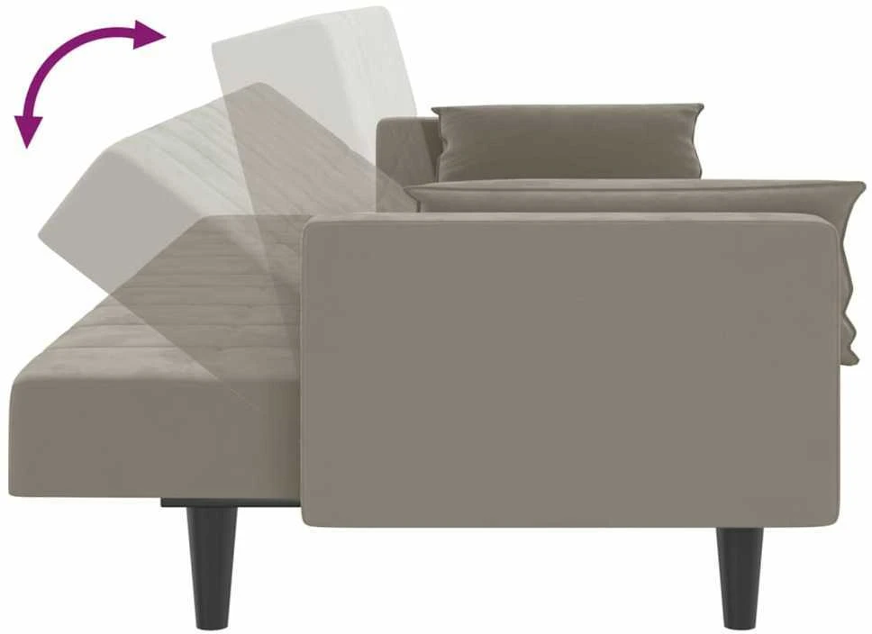 Dvivietė sofa-lova su dvejomis pagalvėmis, pilka, aksomas
