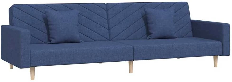 Dvivietė sofa-lova su dvejomis pagalvėmis, mėlyna, audinys