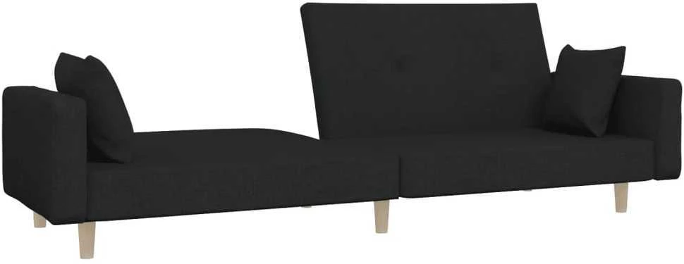 Dvivietė sofa-lova su dvejomis pagalvėmis, juoda, audinys