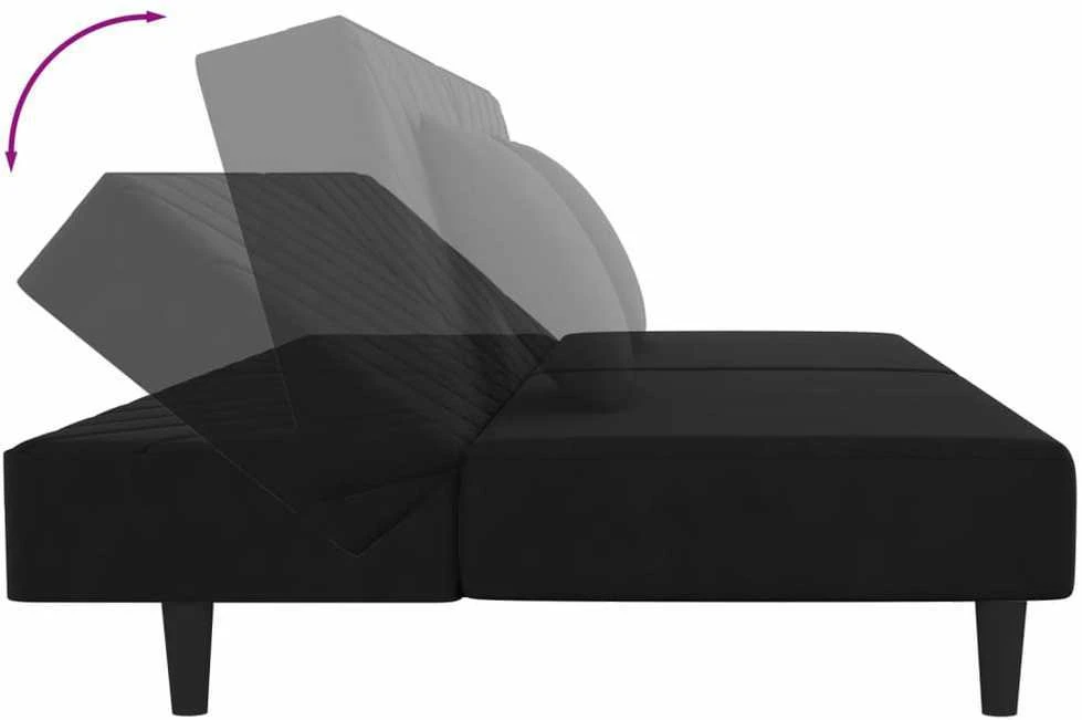 Dvivietė sofa-lova su dvejomis pagalvėmis, juoda, aksomas