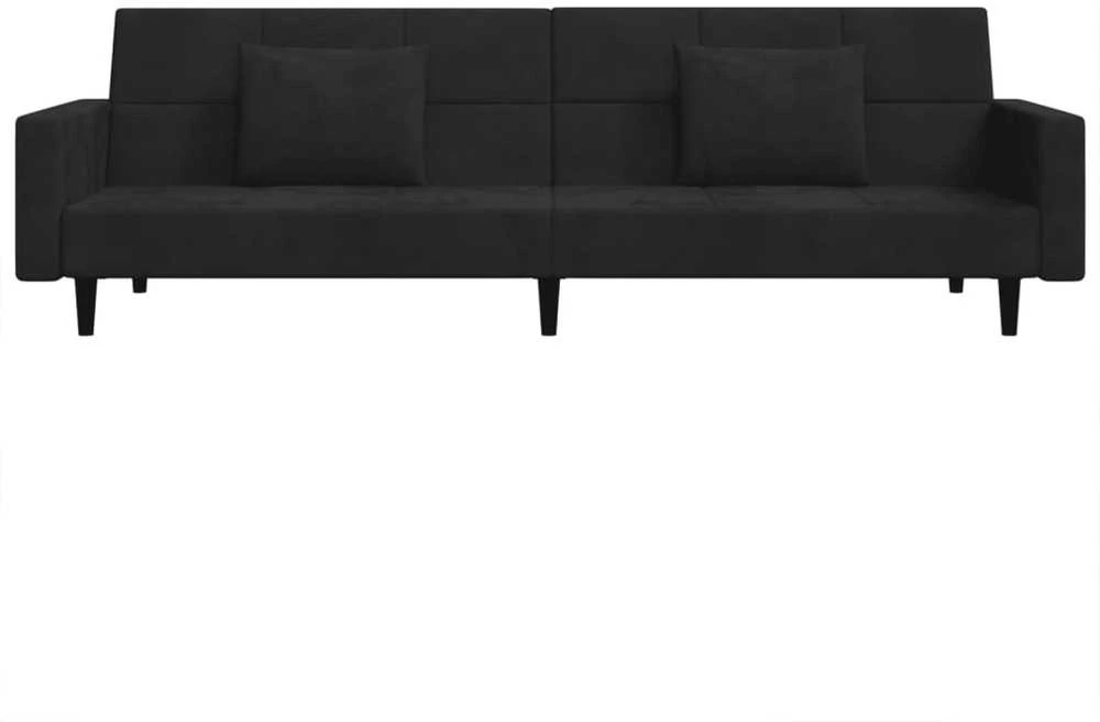 Dvivietė sofa-lova su dvejomis pagalvėmis, juoda, aksomas