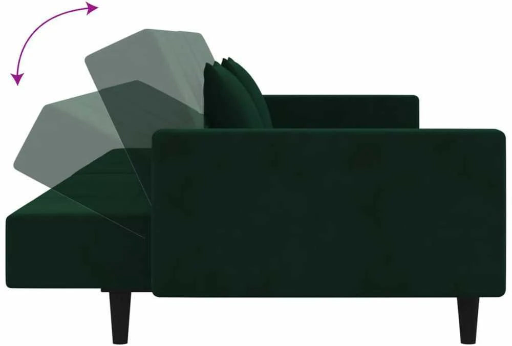 Dvivietė sofa-lova su dvejomis pagalvėmis, žalia, aksomas