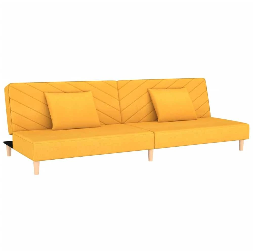Dvivietė sofa-lova su dvejomis pagalvėmis, geltona, audinys