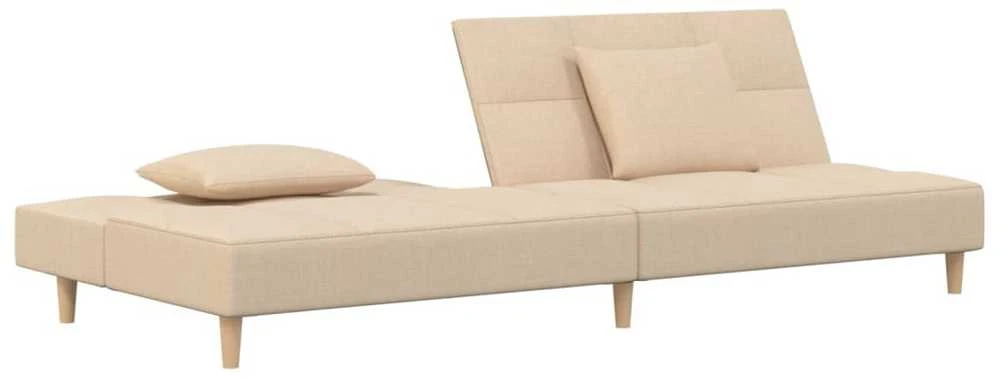 Dvivietė sofa-lova su dvejomis pagalvėmis, kreminė, audinys