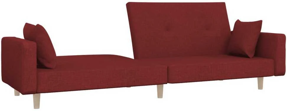 Dvivietė sofa-lova su dvejomis pagalvėmis, vyno, audinys