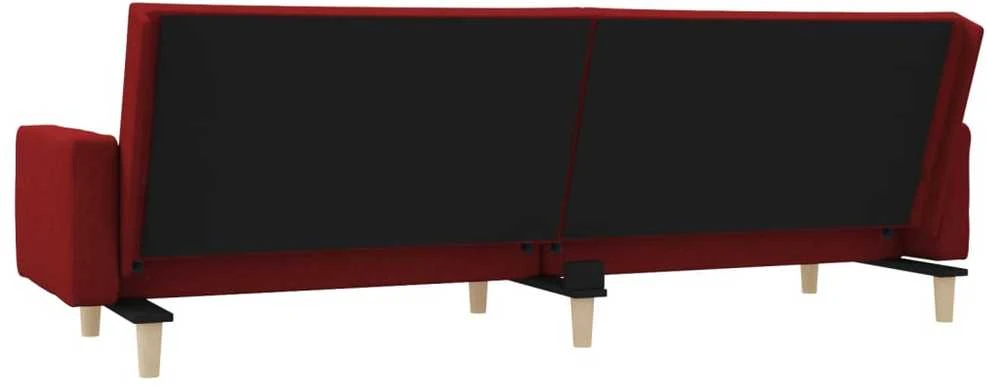 Dvivietė sofa-lova su dvejomis pagalvėmis, vyno, audinys