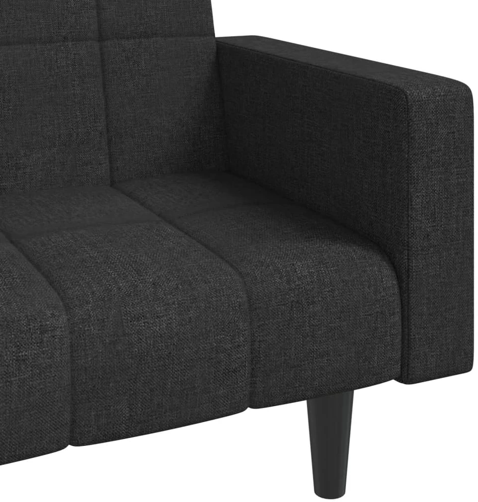 Dvivietė sofa-lova su dvejomis pagalvėmis, juoda, audinys