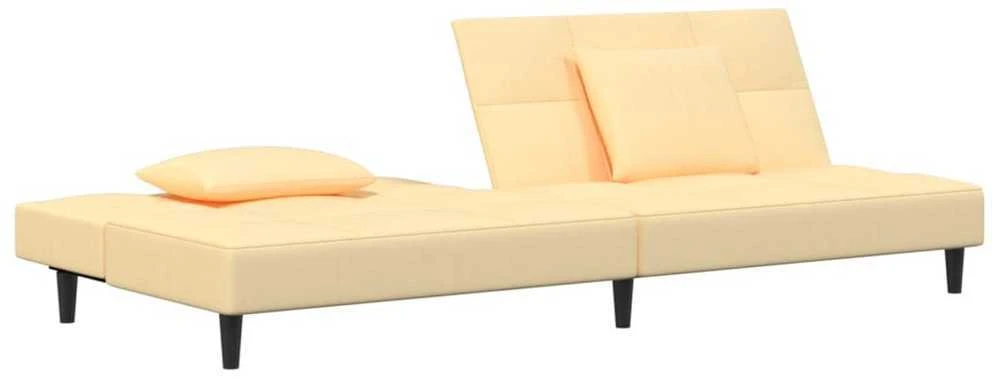 Dvivietė sofa-lova su dvejomis pagalvėmis, kreminė, aksomas