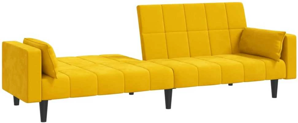 Dvivietė sofa-lova su dvejomis pagalvėmis, geltona, aksomas