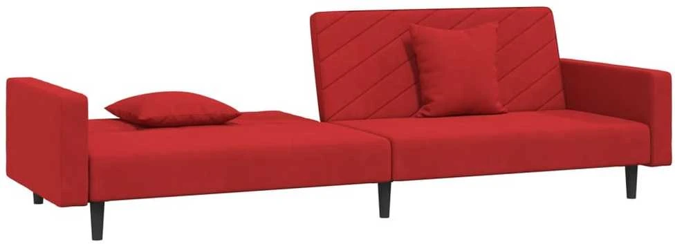 Dvivietė sofa-lova su dvejomis pagalvėmis, vyno, aksomas