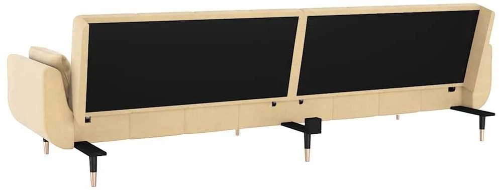 Dvivietė sofa-lova su dvejomis pagalvėmis, kreminė, aksomas