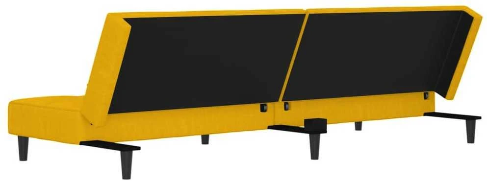 Dvivietė sofa-lova su dvejomis pagalvėmis, geltona, aksomas