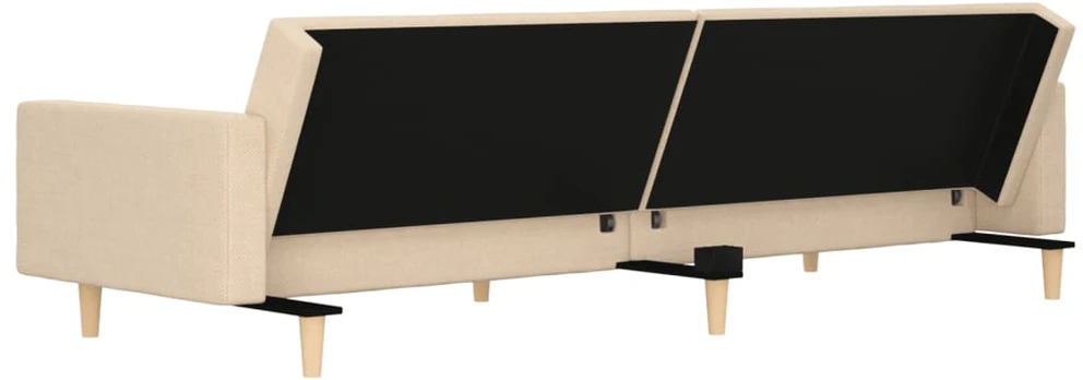 Dvivietė sofa-lova su dvejomis pagalvėmis, kreminė, audinys