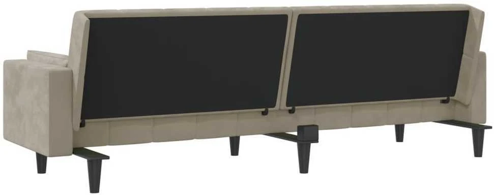 Dvivietė sofa-lova su dvejomis pagalvėmis, pilka, aksomas