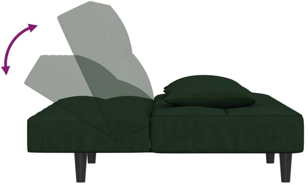 Dvivietė sofa-lova su dvejomis pagalvėmis, žalia, aksomas