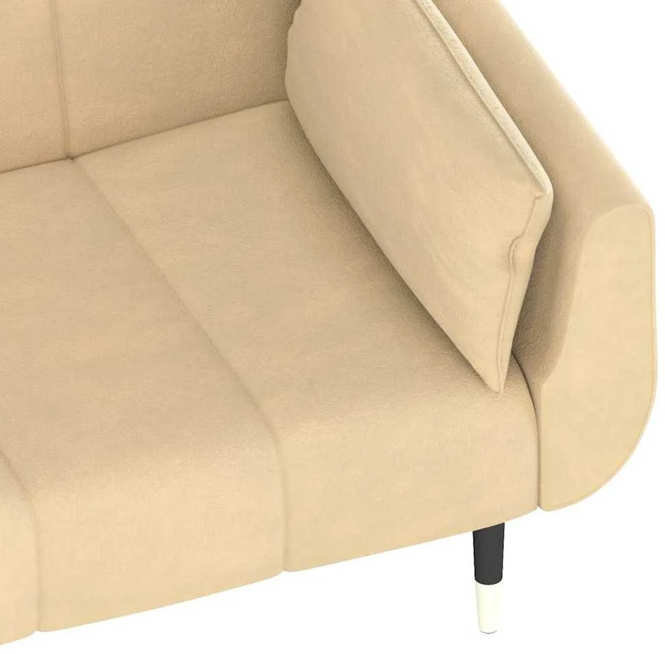 Dvivietė sofa-lova su dvejomis pagalvėmis, kreminė, aksomas