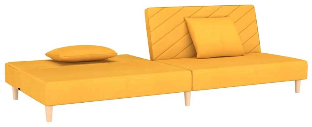 Dvivietė sofa-lova su dvejomis pagalvėmis, geltona, audinys