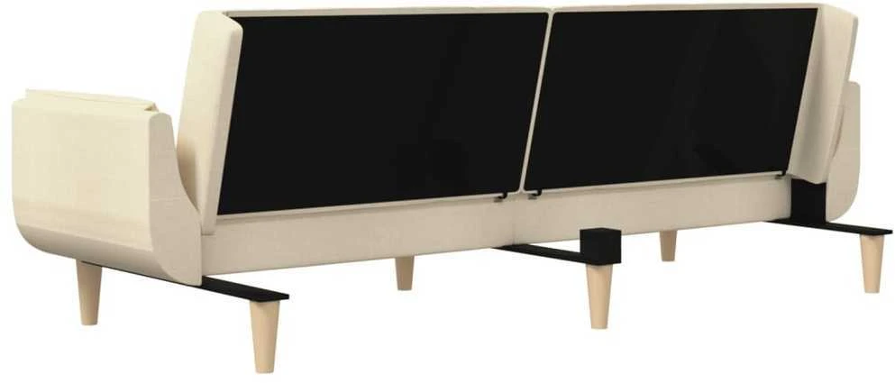 Dvivietė sofa-lova su dvejomis pagalvėmis, kreminė, audinys