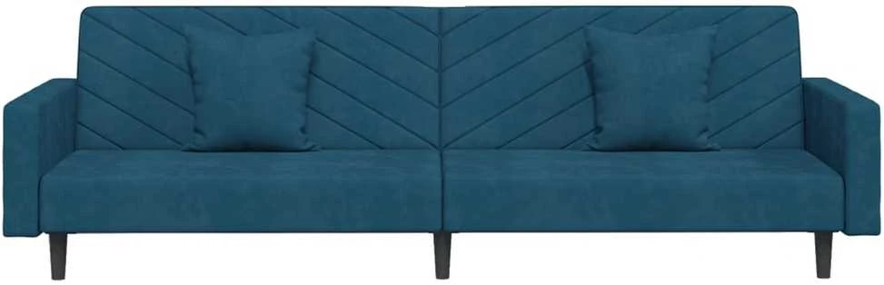 Dvivietė sofa-lova su dvejomis pagalvėmis, mėlyna, aksomas