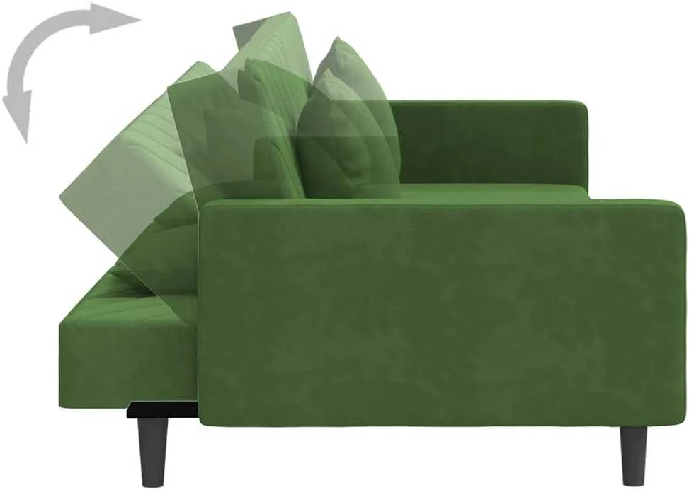 Dvivietė sofa-lova su dvejomis pagalvėmis, žalia, aksomas