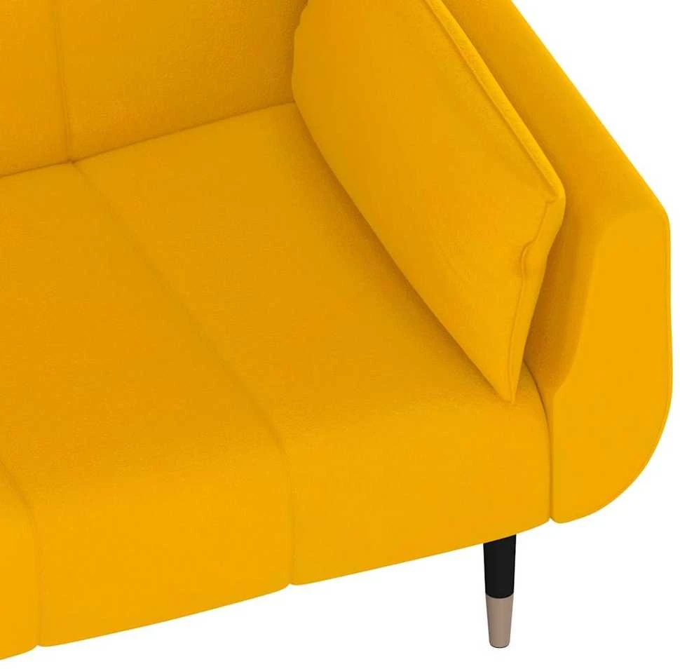 Dvivietė sofa-lova su dvejomis pagalvėmis, geltona, aksomas