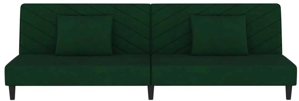 Dvivietė sofa-lova su dvejomis pagalvėmis, žalia, aksomas