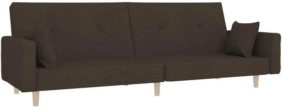 Dvivietė sofa-lova su dvejomis pagalvėmis, ruda, audinys